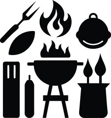 cooking silhouettes flames grill steam