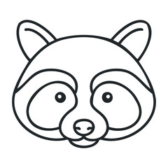 Simple outline raccoon face drawing for kids and coloring activities. Outline vector illustration