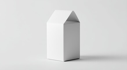 Blank white cardboard box with a gable top, standing upright on a plain white background