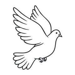 Fototapeta premium Simple line drawing of dove with outstretched wings symbolizing peace and freedom. Outline vector illustration