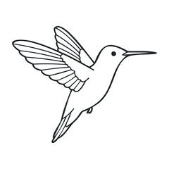 Simple line drawing of a hummingbird with outstretched wings. Outline vector illustration