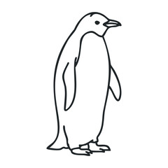 Minimalist black and white penguin outline drawing. Outline vector illustration