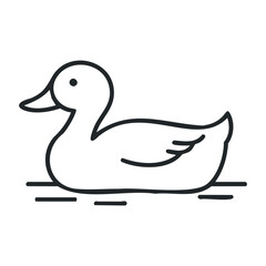 Obraz premium Minimalistic outline of a duck swimming in water. Outline vector illustration