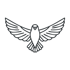 Obraz premium Minimalist outline of dove with outstretched wings in flight. Outline vector illustration