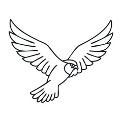 Fototapeta premium Minimalist outline of a falcon with spread wings in flight. Outline vector illustration