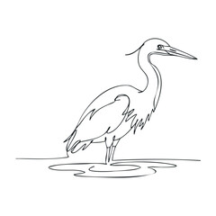Fototapeta premium Elegant line art of heron standing in water. Outline vector illustration