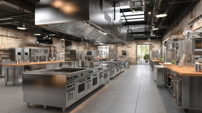 Industrial kitchen. Restaurant modern kitchen. large commercial kitchen with ovens