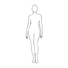 Naklejka premium Outline of female adult body showing front view with detailed silhouette. Outline vector illustration