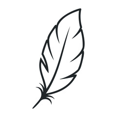 Obraz premium Simple black feather outline drawing on white background. Outline vector illustration