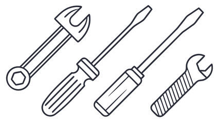 Naklejka premium Wrenches and screwdrivers flat line icons tool hardware