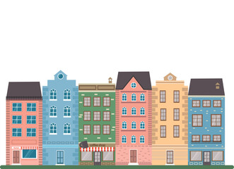 Building houses in city street, town view background. 