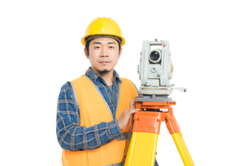 Surveyor with theodolite, construction worker, engineering