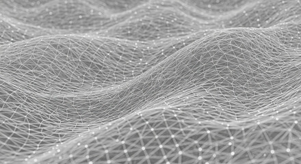 Abstract grayscale image of a wavy surface with a white triangular mesh overlay