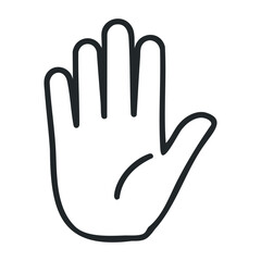 Obraz premium Minimalist black and white outline of raised hand with five fingers. Outline vector illustration