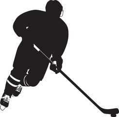 Silhouette of ice hockey player skating forward with stick in action pose
