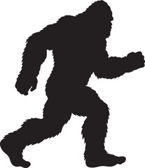 Fototapeta premium Silhouette of bigfoot creature walking with arm raised in wilderness