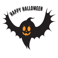 Halloween Ghost And Bat Cartoon silhouette Vector Designs