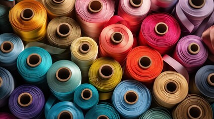 Fototapeta premium Vibrant Spools of Thread in Close-Up