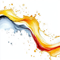 Dynamic combination of red, yellow and gold liquid with splashes. Generative AI