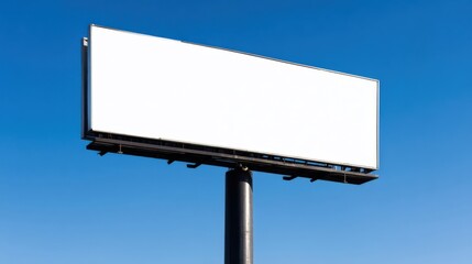 Obraz premium Large blank billboard sign mounted on a tall pole against a clear blue sky.