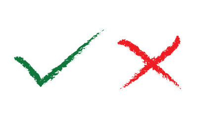 Brush Stroke Tick and Cross Vector Icons – Grunge Approval & Rejection Symbol Set
