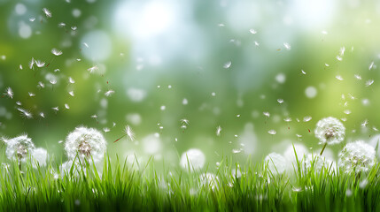 Fototapeta premium Spring Background with Flying Dandelions