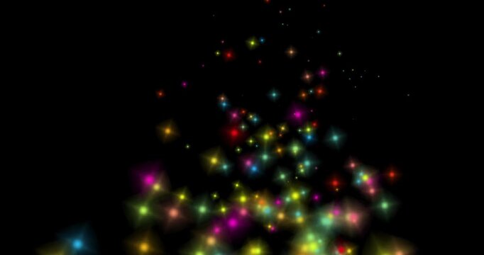 Multi-colored quadrangular particles falling into a heap. Abstract animation.