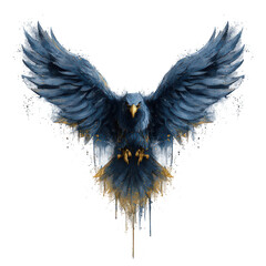 Obraz premium Blue eagle painting with spread wings and golden beak and claws, artistic splash effect with transparency background, powerful and dynamic bird illustration