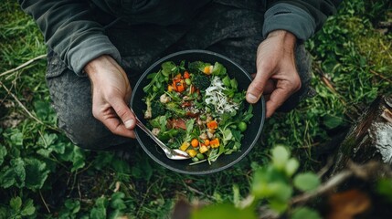 Person holding a bowl of colorful vegetables.