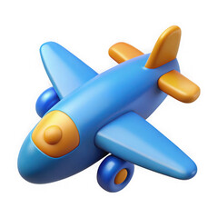 Cute blue and orange toy airplane isolated on transparent background