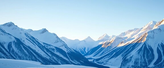 Serene snow-capped peaks under a pale blue sky, pristine winter landscape,  photography,  antarctic