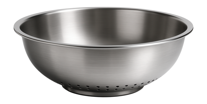 A wide, flat metal bowl designed for washing vegetables in a farmhouse sink.