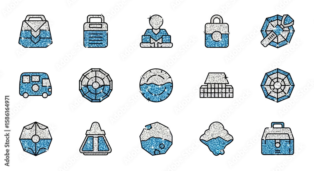 Fototapete Collection of Blue Themed Linear Vector Icons for UI Design and Graphic Elements