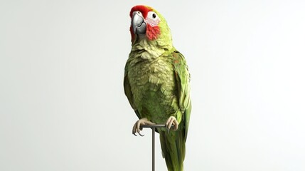 Green parrot perched on a stand