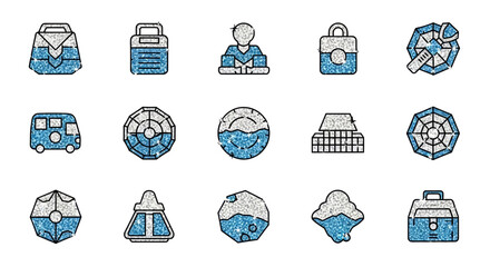 Collection of Blue Themed Linear Vector Icons for UI Design and Graphic Elements