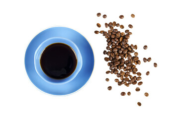 a cup of coffee and some coffee beans