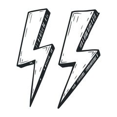 Fototapeta premium Hand-drawn lightning bolt sketch in black and white with sharp angles. Hand drawn vector illustration