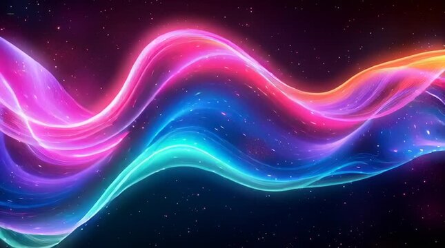 Illustration Abstraite de Lignes N&eacute;on Fluides et Lumineuses sur Fond Sombre