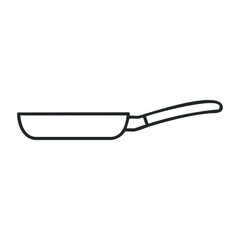 Minimalist black and white skillet outline with handle for kitchen use. Outline vector illustration