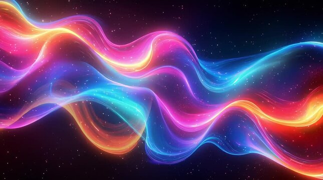 Illustration Abstraite de Lignes N&eacute;on Fluides et Lumineuses sur Fond Sombre