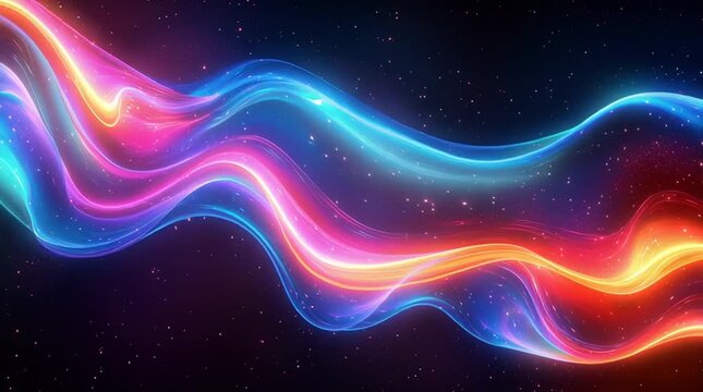 Illustration Abstraite de Lignes N&eacute;on Fluides et Lumineuses sur Fond Sombre