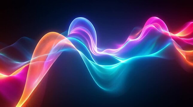 Illustration Abstraite de Lignes N&eacute;on Fluides et Lumineuses sur Fond Sombre