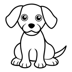 Adorable Puppy Sitting with Wide-Eyed Expression - Charming Black and White Vector Illustration for Children's Books and Educational Content