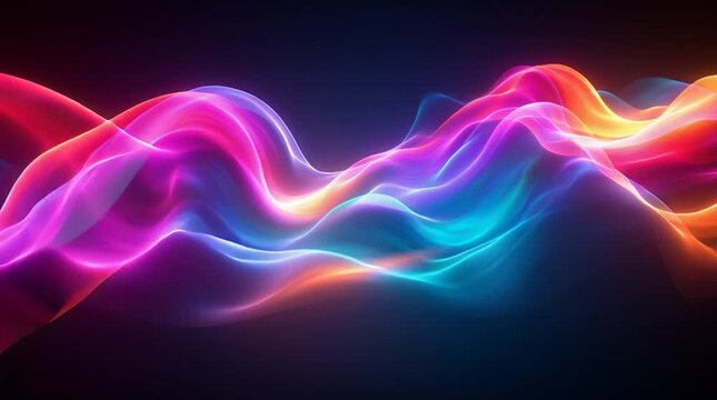 Illustration Abstraite de Lignes N&eacute;on Fluides et Lumineuses sur Fond Sombre