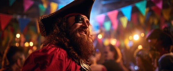 The colorful pirate enjoying a lively celebration at a festive party.