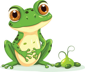 Fototapeta premium Delightful Cartoon Frog and Sprout - Whimsical Illustration for Children's Books, Educational Resources, and Playful Designs. A charming vector art style, perfect for adding a touch of joy and nature