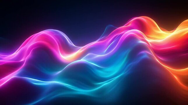 Illustration Abstraite de Lignes N&eacute;on Fluides et Lumineuses sur Fond Sombre