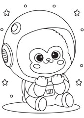 Obraz premium Coloring book monkey wearing astronaut suit in space.