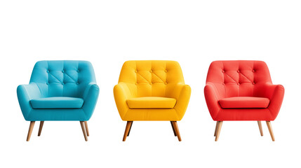 Colorful armchairs showcase modern furniture design against a  transparet background
