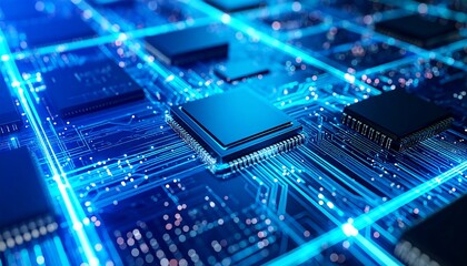 Close-up circuit board with chips